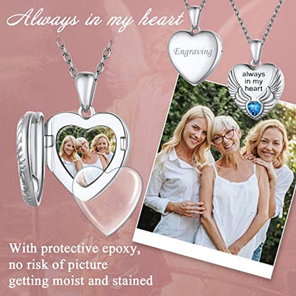 FindChic Locket Necklace for Women Custom Photo Memorial Gifts 4 Colors | Silver/Black/Rose Gold/Gold Plated Personalized for Loved Ones, Birthday Valentine's Day Keepsake - style: 05. Birthstone Style 2-Silver