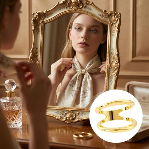 2pc Silk Scarf Ring, B Style, Gold & Silver | Metal, 0.74×0.94in, Round, Minimalist, Geometric, Silk Scarves Shawl Clip, Scarf Slide for Women - color: Gold & Silver-2pcs-round