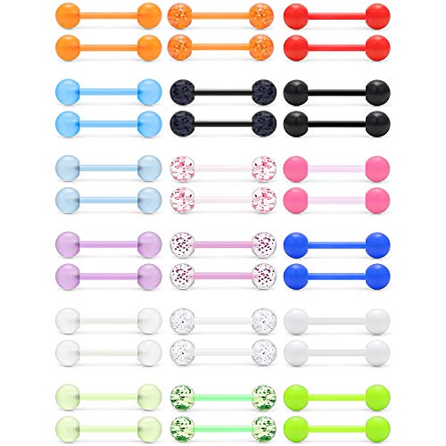 14G 16mm Glow in The Dark Flexible Acrylic Straight Tongue Nipple Ring Retainer Piercing - color: 36PCS - Option A