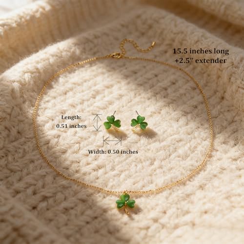 Gold Silver Stud Earrings Pendent Necklace Sets for Women, Dainty Rhinestone Crystal Necklace Earing Jewelry Set Wedding Accessories Fashion Holiday Gift - color: Clover Leaf 3