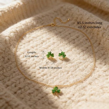 Gold Silver Stud Earrings Pendent Necklace Sets for Women, Dainty Rhinestone Crystal Necklace Earing Jewelry Set Wedding Accessories Fashion Holiday Gift - color: Clover Leaf 3