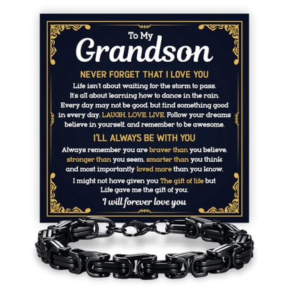 Grandson Gifts from Grandma Grandpa, Black Stainless Steel Bracelet with Meaningful Message Card, Birthday Gift for Grandson, Graduation Christmas Gift, Inspirational Keepsake Jewelry for Men - color: Grandson #9