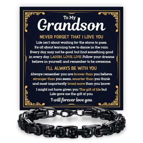 Grandson Gifts from Grandma Grandpa, Black Stainless Steel Bracelet with Meaningful Message Card, Birthday Gift for Grandson, Graduation Christmas Gift, Inspirational Keepsake Jewelry for Men - color: Grandson #9