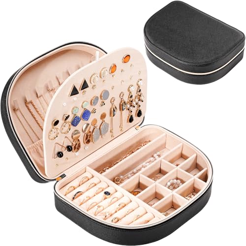 ProCase Travel Size Jewelry Box, Large Portable Seashell-Shaped Jewelry Case, 2 Layer Jewelry Organizer in PU Leather for Women -Black - color: Black, size: Large - No Mirror
