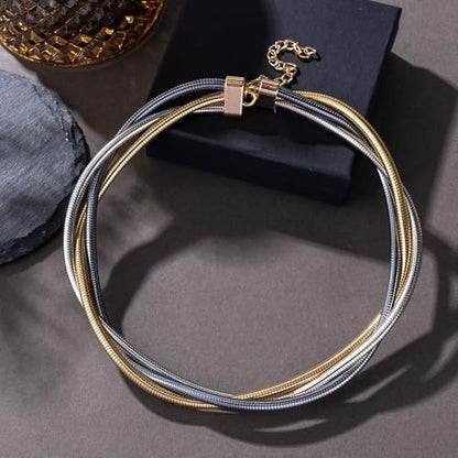 Chunky Gold Statement Choker Neckalce for Women Layered Snakebone Chain Collar Necklace Twist Wrap Stainless Steel Choker Punk Aesthetic Jewelry Gifts - color: Gold Silver