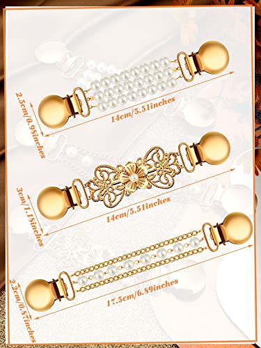 Jetec 3 Pcs Pearl Cinch Clips Sweater Dress Shirt Shawl Scarf Clips Waist Sinchers Cardigan Brooches for Women Clothing - color: Gold, style: Simple Style
