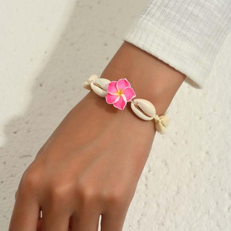 Caiyao Boho Turtle Starfish Shell Evil Eye Beach Ankle Bracelets Necklace Adjustable Summer Ocean Bracelets Jewelry for Women - style: Plumeria