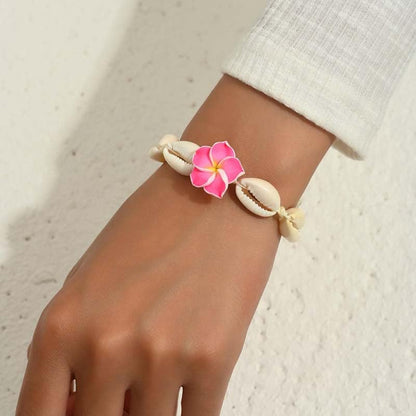 Caiyao Boho Turtle Starfish Shell Evil Eye Beach Ankle Bracelets Necklace Adjustable Summer Ocean Bracelets Jewelry for Women - style: Plumeria