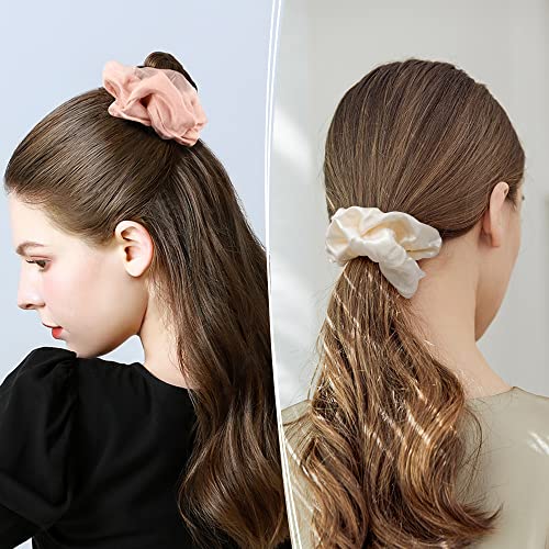Scrunchies Hair Ties Elastics Bands Ponytail Holder Pack of Neutral Scrubchy Hair Accessories Women Girls (Big, 4 Color Mixed 2) - color: Basic Color