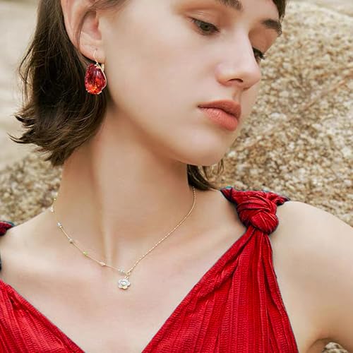 14K Gold Teardrop Crystal Leverback Earrings Sparkly Rhinestone Water Droplet Dangle Drop Earrings For Women - color: Bright Red