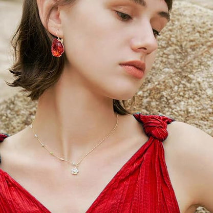 14K Gold Teardrop Crystal Leverback Earrings Sparkly Rhinestone Water Droplet Dangle Drop Earrings For Women - color: Bright Red
