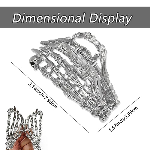 Metal Skull Hand Hair Clip, 1 piece, Silver, Punk-inspired Art, Skull Embellishment, Metal, Halloween, Hair Securing, Claw Hair Clip for Women's Hairstyle - color: Silver