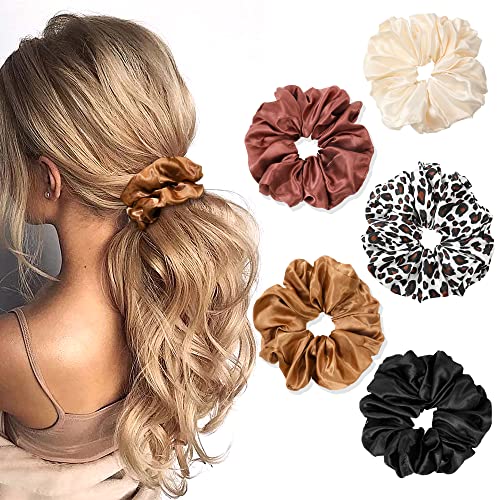 Scrunchies Hair Ties Elastics Bands Ponytail Holder Pack of Neutral Scrubchy Hair Accessories Women Girls (Big, 4 Color Mixed3) - color: Colorful