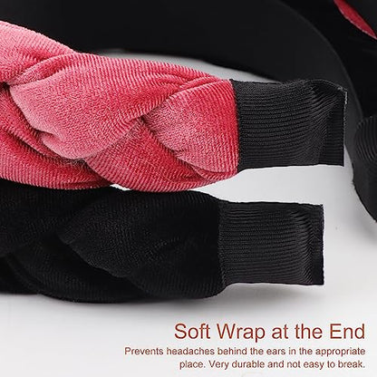 DRESHOW Braided Headbands for Women Velvet Hair Hoop Elastic Criss Cross Hair Bands Accessories - color: 01 Pc Velvet Braided: Pink