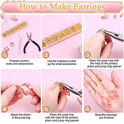 Paxcoo Gold Jump Rings for Jewelry Making - 1500Pcs Necklace Repair Kit With Supplies and Pliers for Bangle Charms, Earrings and Nail Piercing - color: Gold