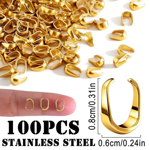 100PCs Stainless Steel Clip Bail Clasps for Jewelry Making (Gold Plated) | Sturdy, Fadeless, Water Proof, 0.24 Inch, Pendant Holders, Necklace Charm Findings, Jewelry Making - color: Gold Plated