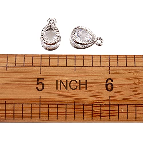 Beadthoven 100pcs Cubic Zirconia Alloy Charms Drop Shaped Platinum Pendants for Jewelry Making Choker Tiny Dangle Accessories - color: Platinum-Drop