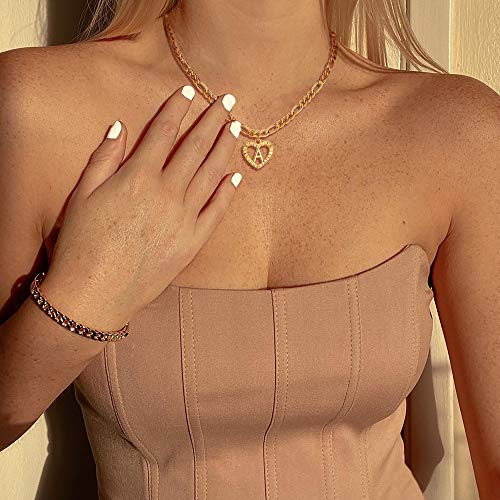 YANODA Gold Initial Pendant Necklace Anklet Bracelet for Women 14K Gold Plated Figaro Chain Letter Initial Heart Necklace Anklets Alphabet Foot Jewelry Personalized Jewelry for Women - style: B