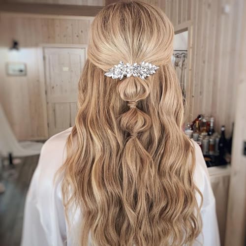 Joez Wonderful Rhinestone Hair Clips, Silver Bridal Hair Accessories for Women, Sparkly Crystal Hair Pins, Fancy Flower Hair Barrettes for Wedding, Bride, Long Hair (1 Pcs) - color: Rhinestone