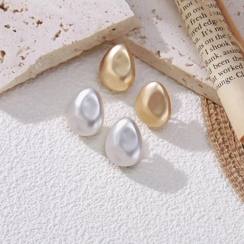 FANZE 2 Pairs Matte Gold Sliver Clip on Earrings for Women No Piercing | No Piercing Button Earring Comfortable Fashion Jewelry Gift - color: set-15