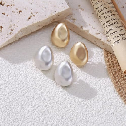 FANZE 2 Pairs Matte Gold Sliver Clip on Earrings for Women No Piercing | No Piercing Button Earring Comfortable Fashion Jewelry Gift - color: set-15