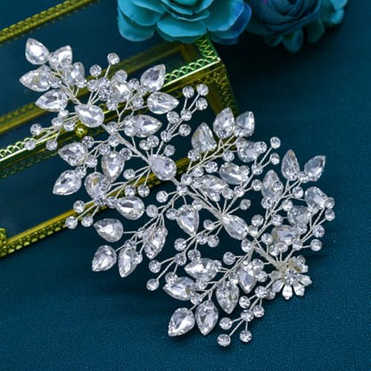 Wedding Hair Pieces for Brides, Rhinestone Bride Headpiece, Handmade Bridal Hair Accessories - color: Silver-O