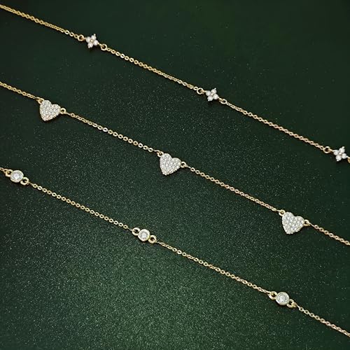 Luxval Diamond Pendant Gold Necklace for Women，Dainty 18k Gold Plated Choker Necklaces Simple Gold Jewelry Gifts for Women - color: Gold-5 CZ heart