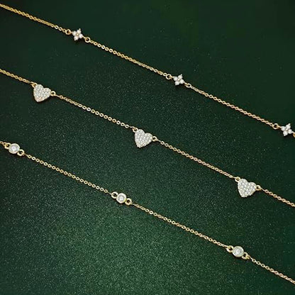 Luxval Diamond Pendant Gold Necklace for Women，Dainty 18k Gold Plated Choker Necklaces Simple Gold Jewelry Gifts for Women - color: Gold-5 CZ heart