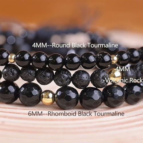 Natural Stone&925 Sterling Silver/18K Gold Anklet,│4MM│9-12 in│, Hand Woven, Adjustable Size - color: Black Tourmaline Anklet，4MM