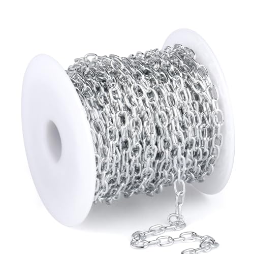 33FT 4MM Silver Rolo Cable Chain Roll Bulk for Jewelry Making DIY Craft | Light Weight Silver Plated Aluminium Cable O Link Chains Spool for Necklace Bracelet - color: Silver Color, size: 4mm width