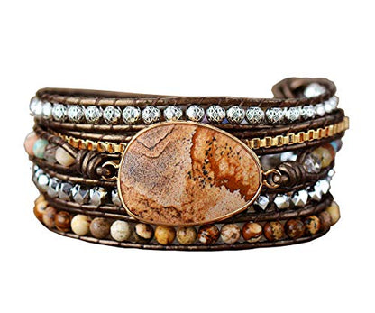 Boho Wrap Bracelet for Women, Handmade Natural Imperial Jasper Multi-Layer Stone Beaded Bracelet, Bohemian Healing Crystal Stone Jewelry Gifts