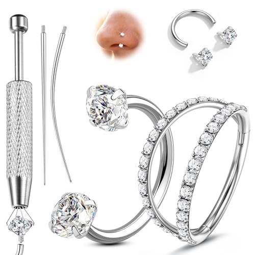 ORAZIO 18G Horseshoe Nose Rings for Women Men Double Gem Horse Shoe Nose Ring Hoops Surgical Steel Silver Gold Cartilage Helix Tragus Daith Earrings Labret Lip Piercing Jewelry Cute Small Septum Rings - color: Silver-Double CZ Hoop