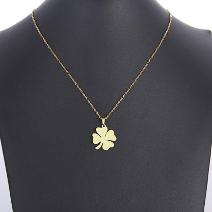 Elegant Stainless Steel Four Leaf Clover Necklace for Women – Gold Clover Pendant Necklace, Irish Shamrock Jewelry, Perfect Gold Clover Necklace for Women, 4 Leaf Clover Necklace, Lucky Charm Jewelry - color: Gold