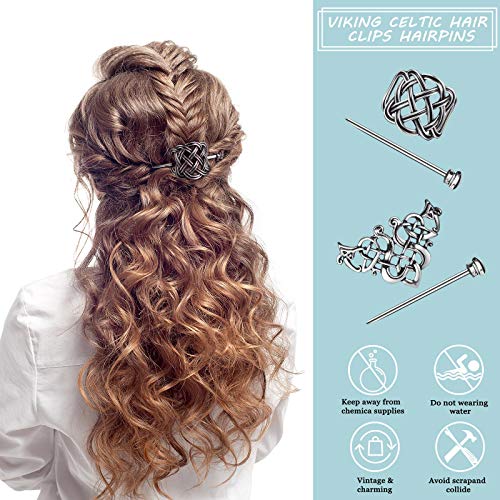 WILLBOND 2 Pieces Viking Celtic Hair Clips Hairpins Viking Silver Hairs Stick Celtic Knot Jewelry Hair Clips for Ladies or Women - color: Traditional