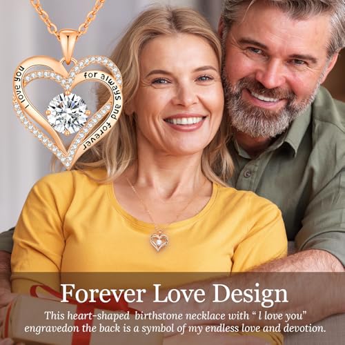 CDE Engraved Forever Love Heart Birthstone Necklace Jewelry Gifts for Women | Hypoallergenic,Nickel-Free & Lead-Free,3 x 3 mm 5A CZ Heart Pendant,Anniversary Christmas Birthday Gift for Girlfriend Wife - color: 04-Apr, style: Rose Gold Plated