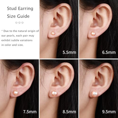 EAMTI Pearl Earrings for Women Trendy 18K Gold Plated Sterling Silver Freshwater Cultured Pearl Stud Earrings Hypoallergenic 5.5-9.5MM - color: Peach-pink, size: 8.6-9.5mm