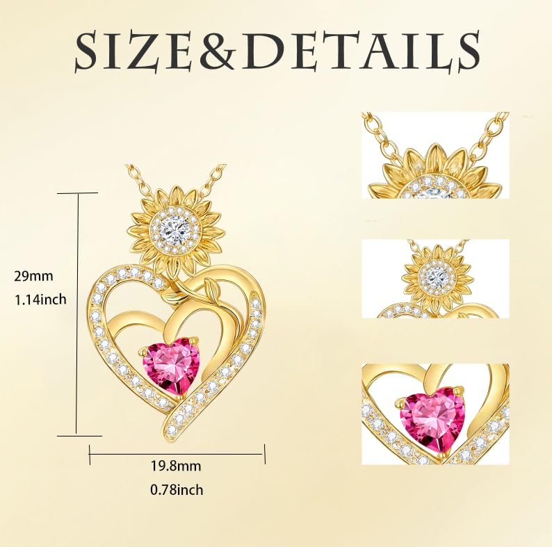 Midari Sunflower Necklace 18k Gold Plated Heart with Brithstone You Are My Sunshine Necklace Anniversary Birthday Sunflower Jewelry Gift for Women Wife Mom - color: 10-October