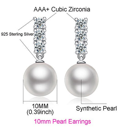 Han han Pearl Stud Earrings for Women 925 Sterling Silver, Pearl Jewelry Gift for Women 8MM-13MM - style: C- 3 Stones Pearl Studs-10mm