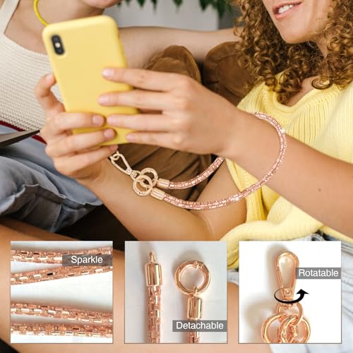 Crystal Phone Strap Crossbody Rhinestone Anti Theft Layered Strap Crossbody Gold Metal Buckles Cell Phone Neck for Women (Peach) - color: Peach