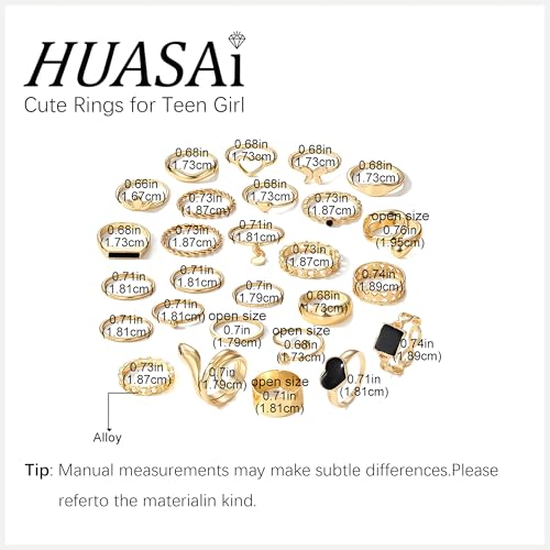 HUASAI Gold Stackable Rings Set for Women Boho Dainty Moon Star Pearl Leaf Cubic Zirconia Heart Midi Pinky Trendy Jewelry Birthday Gifts - color: B13 Gold Rings 27 Pcs