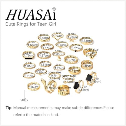 HUASAI Gold Stackable Rings Set for Women Boho Dainty Moon Star Pearl Leaf Cubic Zirconia Heart Midi Pinky Trendy Jewelry Birthday Gifts - color: B13 Gold Rings 27 Pcs