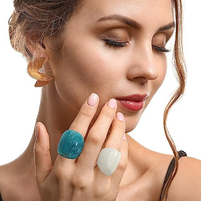 Resin Chunky Rings for Women Multicolor Acrylic Plastic Rings Set Cute Trendy Aesthetic Y2k Statement Rings Thick Dome Heart Knuckle Finger Jewelry - color: White+Blue