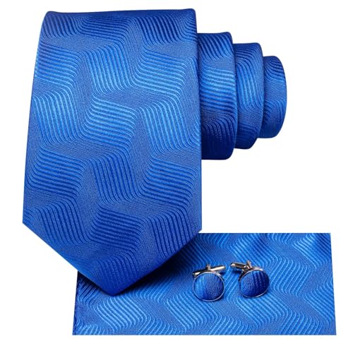 Dubulle Mens Paisley Striped Tie Woven Necktie for Men and Handkerchief Cufflinks Set Wedding Formal Business - color: Blue Royal Blue