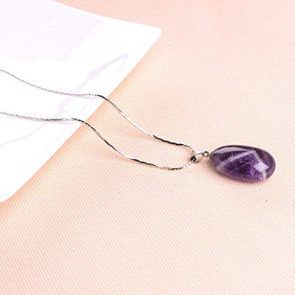 iSTONE 925 Sterling Silver Natural Crytral for Womens Pendant Necklace, Gemstone Birthstone with 17.8" Silver Chain Ladies - color: Amethyst Water Drop