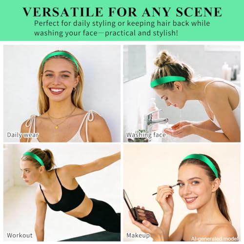 Wecoe Satin Headbands, 16 Pcs 1 Inch Hair Bands for Women & Girls(Set H) | Great for daily wear, festive looks & DIY crafts - color: Set H