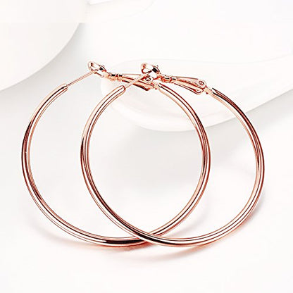 Gold Hoop Earrings,18K Gold Plated Rounded Hoops Earrings for Women - color: rose-Rounded-1.8"