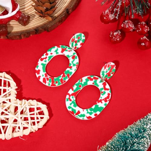 Acrylic Earrings For Women Statement Geometric Earrings Resin Acetate Drop Dangle Earrings Mottled Hoop Earrings Fashion Jewelry - color: Christmas