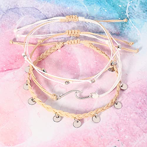 Waterproof String Anklets Cute Beaded Ankle Bracelets Beach Wave Anklet Stainless Steel Coin Boho Ankle Jewelry for Women - color: Wheat