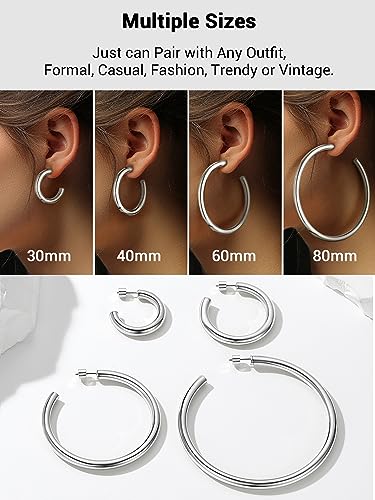 PROSTEEL Chunky Hoop Earrings for Women 14K Gold Plated/Black/Silver | 20/30/40/50/60/70/80mm Stainless Steel Thick Big Round Hoop with Waterproof and Non Tarnish Trendy Jewelry with Gift Box - color: 2. Silver, size: 30MM