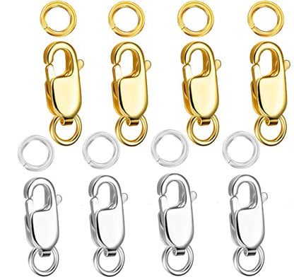 Kcctoo Silver Lobster Claw Clasp with Closed Jump Rings 14K Gold Necklace Clasps and Closures for Jewelry Making, Made in Italy 12mm(0.47inch) (8pcs Gold and Silver) - color: 8pcs Gold and Silver